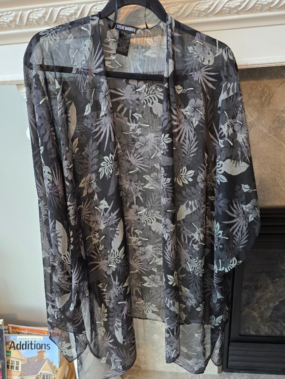Steve Madden Sheer Black Grey Floral Boho Festival Duster Kimono OS